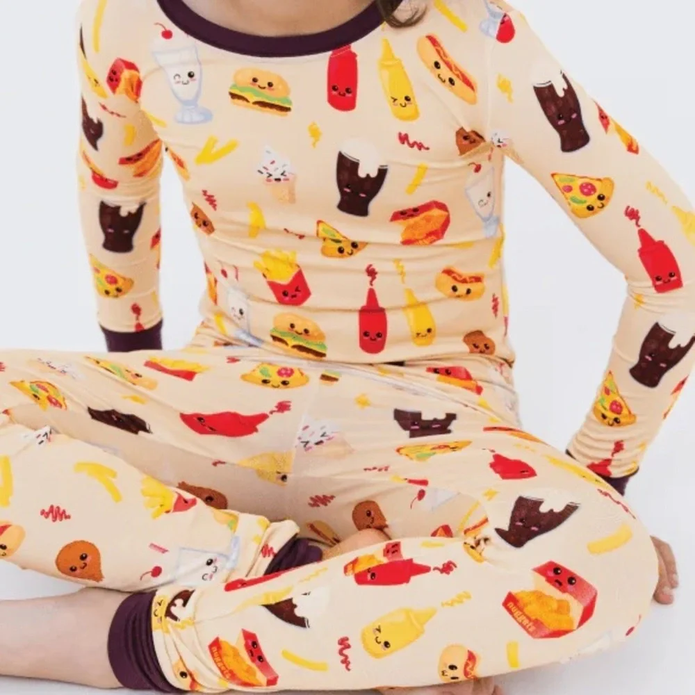 New Boutique Bamboo Bam & Stitch Kids Fast Food Pajamas Set Long Sleeve Size 5/6
